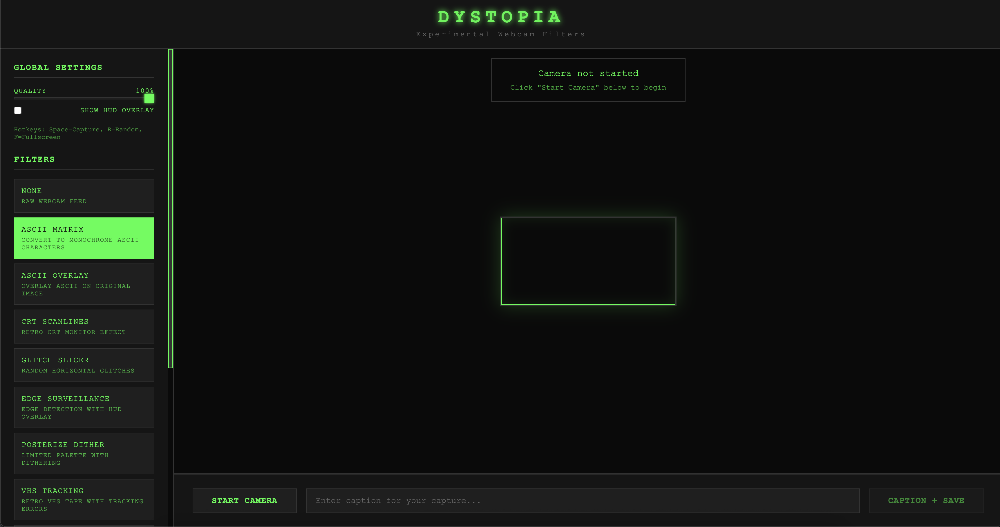Dystopia - Experimental webcam filters interface